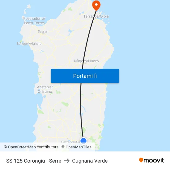 SS 125 Corongiu - Serre to Cugnana Verde map