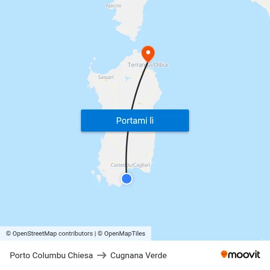 Porto Columbu Chiesa to Cugnana Verde map