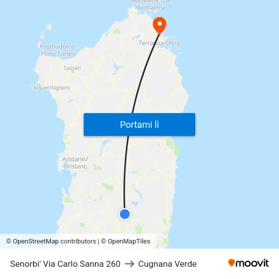 Senorbi' Via Carlo Sanna 260 to Cugnana Verde map
