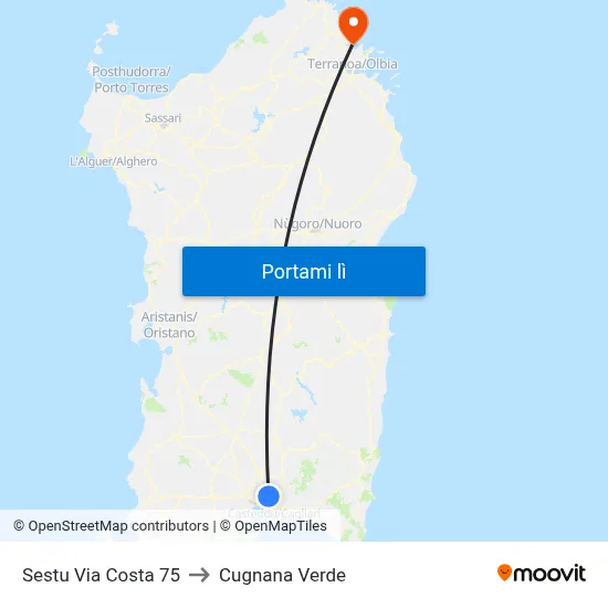Sestu Via Costa 75 to Cugnana Verde map