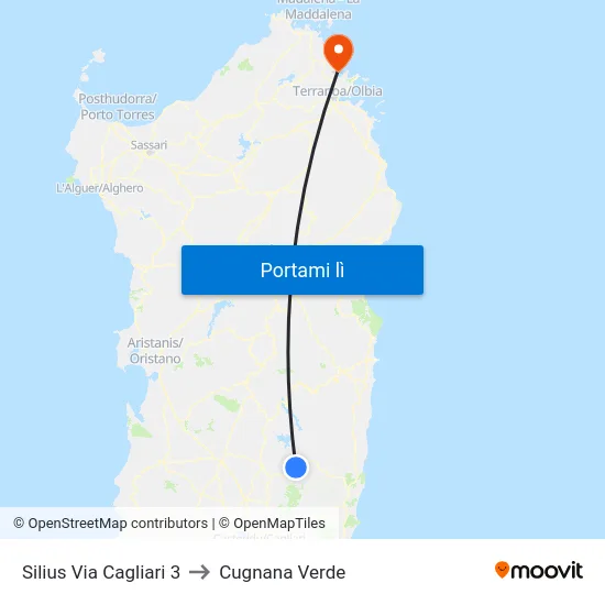 Silius Via Cagliari 3 to Cugnana Verde map