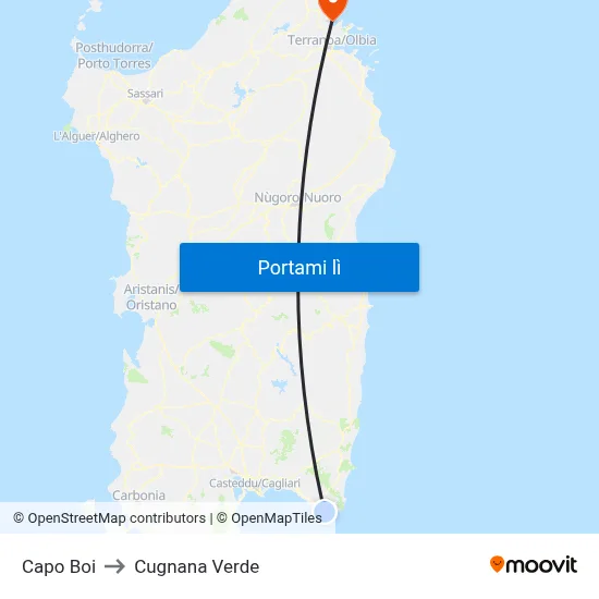 Capo Boi to Cugnana Verde map