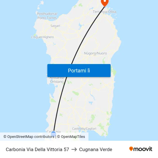 Carbonia Via Della Vittoria 57 to Cugnana Verde map