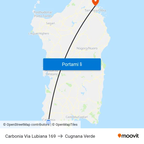 Carbonia Via Lubiana 169 to Cugnana Verde map