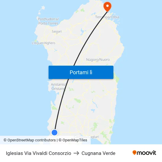 Iglesias Via Vivaldi Consorzio to Cugnana Verde map