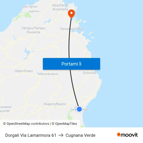 Dorgali Via Lamarmora 61 to Cugnana Verde map