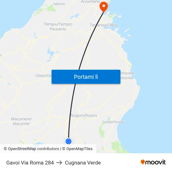 Gavoi Via Roma 284 to Cugnana Verde map
