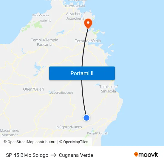 SP 45 Bivio Sologo to Cugnana Verde map