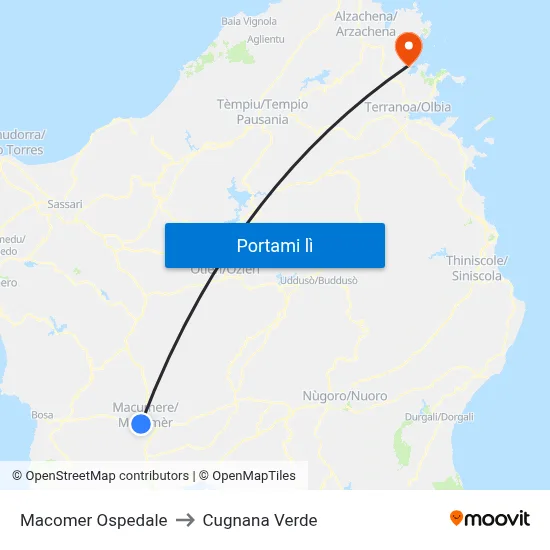 Macomer Ospedale to Cugnana Verde map