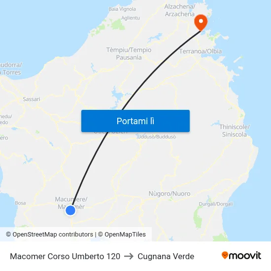 Macomer Corso Umberto 120 to Cugnana Verde map