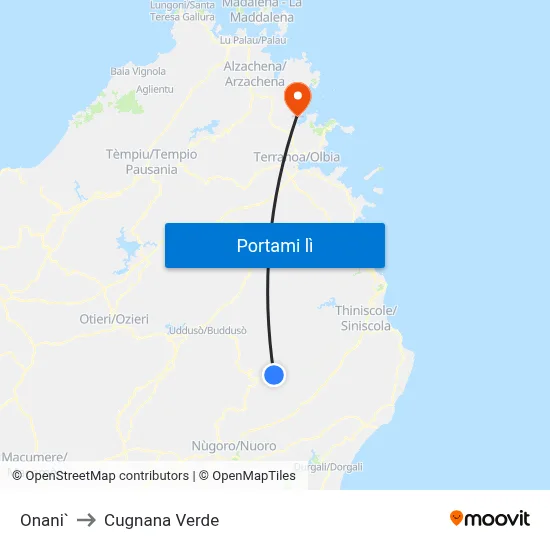 Onani` to Cugnana Verde map