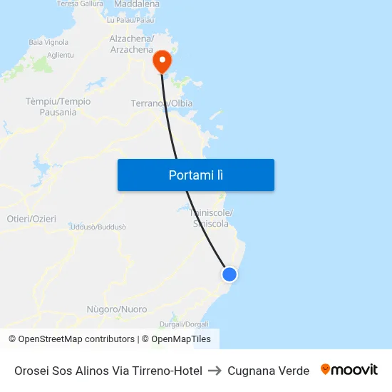 Orosei Sos Alinos Via Tirreno-Hotel to Cugnana Verde map