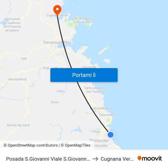 Posada S.Giovanni Viale S.Giovanni 1 to Cugnana Verde map