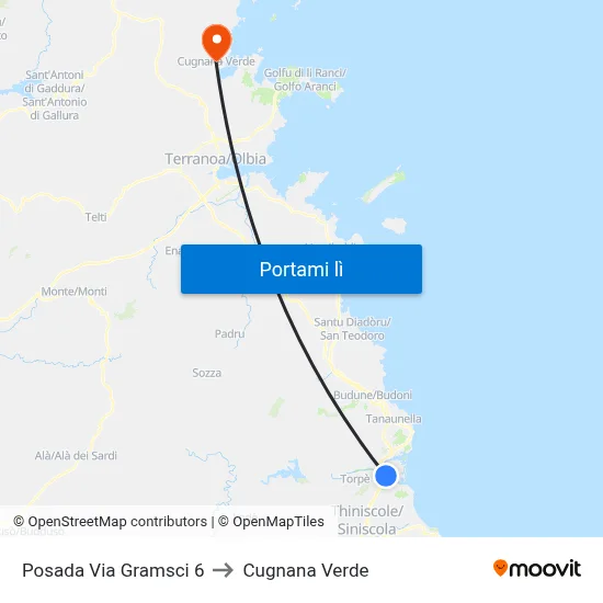 Posada Via Gramsci 6 to Cugnana Verde map