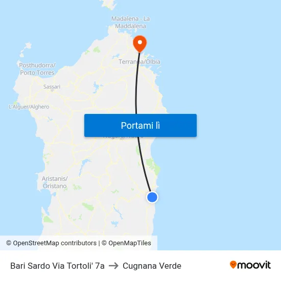 Bari Sardo Via Tortoli' 7a to Cugnana Verde map