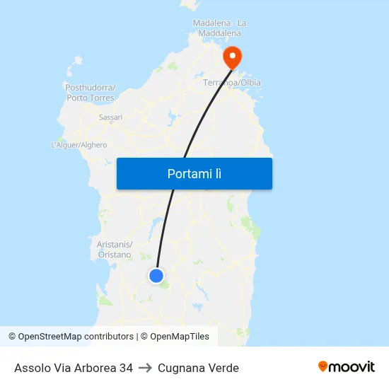 Assolo Via Arborea 34 to Cugnana Verde map