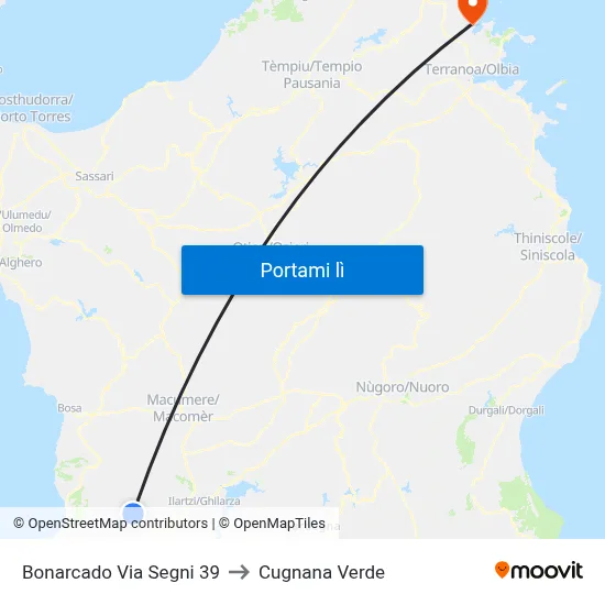 Bonarcado Via Segni 39 to Cugnana Verde map