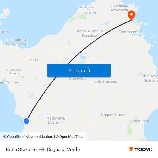 Bosa Stazione to Cugnana Verde map