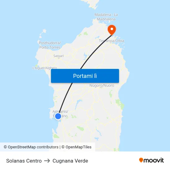 Solanas Centro to Cugnana Verde map