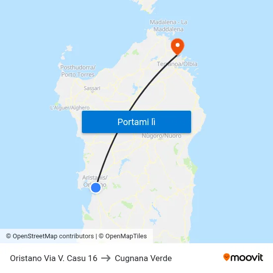 Oristano Via V. Casu 16 to Cugnana Verde map