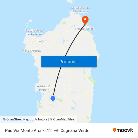 Pau Via Monte Arci Fr.12 to Cugnana Verde map