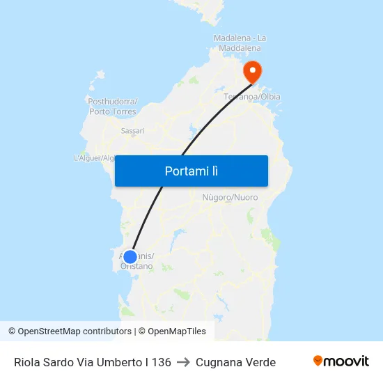 Riola Sardo Via Umberto  I 136 to Cugnana Verde map
