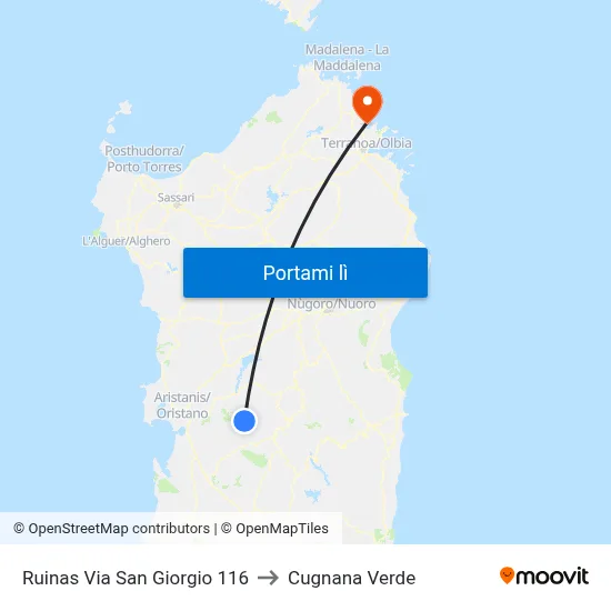 Ruinas Via San Giorgio 116 to Cugnana Verde map