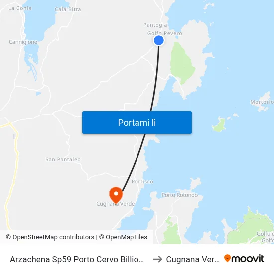 Arzachena Sp59 Porto Cervo Billionaire to Cugnana Verde map