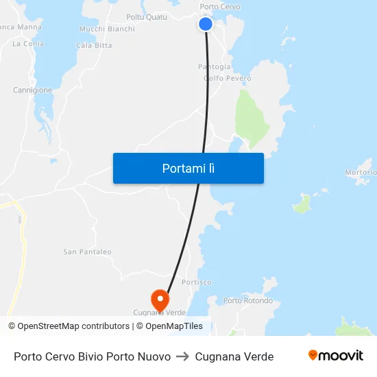Porto Cervo Bivio Porto Nuovo to Cugnana Verde map