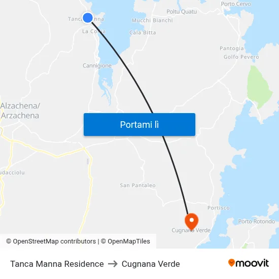 Tanca Manna Residence to Cugnana Verde map