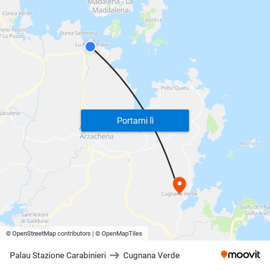 Palau Stazione Carabinieri to Cugnana Verde map