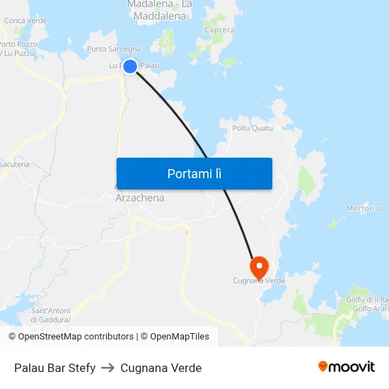 Palau Bar Stefy to Cugnana Verde map