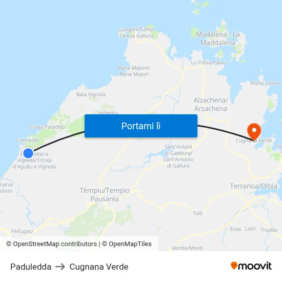 Paduledda to Cugnana Verde map