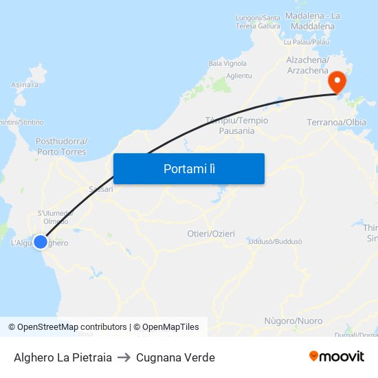 Alghero La Pietraia to Cugnana Verde map