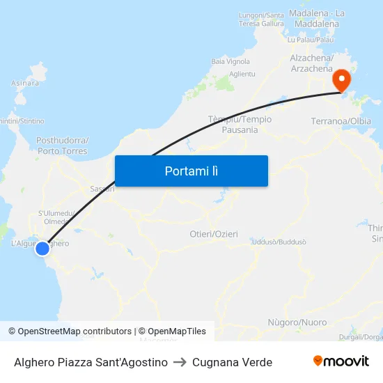 Alghero Piazza Sant'Agostino to Cugnana Verde map