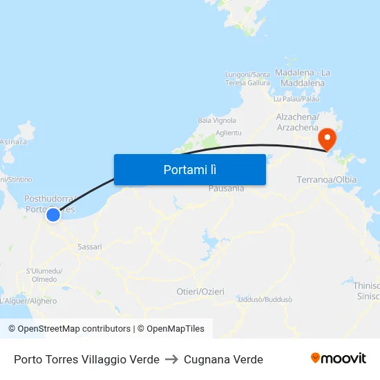 Porto Torres Villaggio Verde to Cugnana Verde map