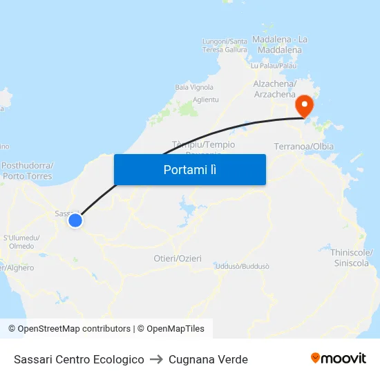 Sassari Centro Ecologico to Cugnana Verde map