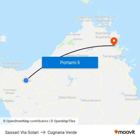 Sassari Via Solari to Cugnana Verde map