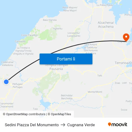 Sedini Piazza Del Monumento to Cugnana Verde map