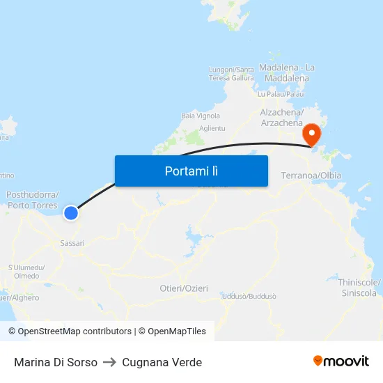 Marina Di Sorso to Cugnana Verde map