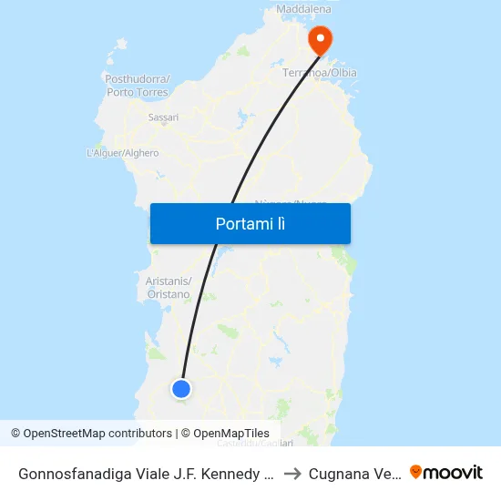 Gonnosfanadiga Viale J.F. Kennedy Fr.125 to Cugnana Verde map
