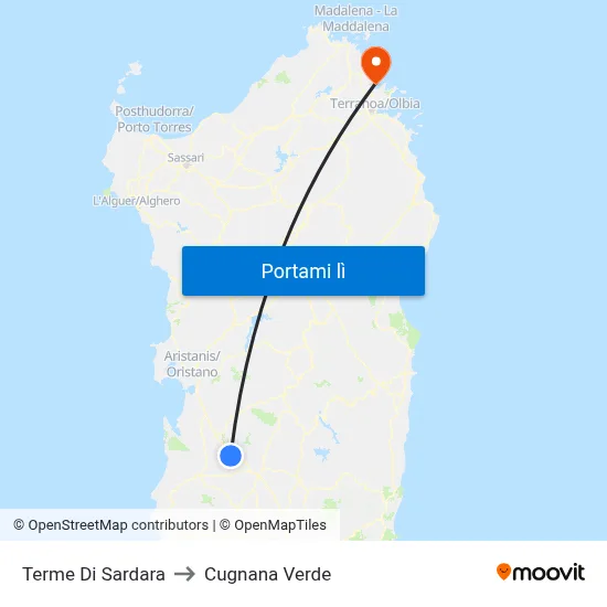 Terme Di Sardara to Cugnana Verde map