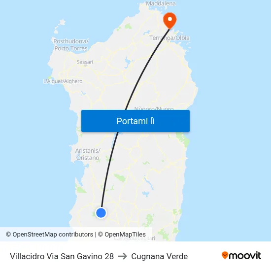 Villacidro Via San Gavino 28 to Cugnana Verde map