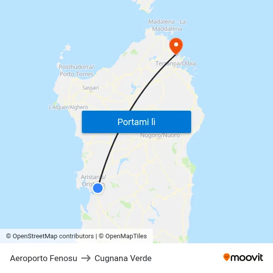 Aeroporto Fenosu to Cugnana Verde map