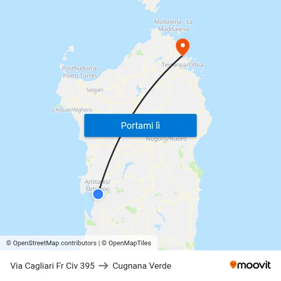 Via Cagliari Fr Civ 395 to Cugnana Verde map