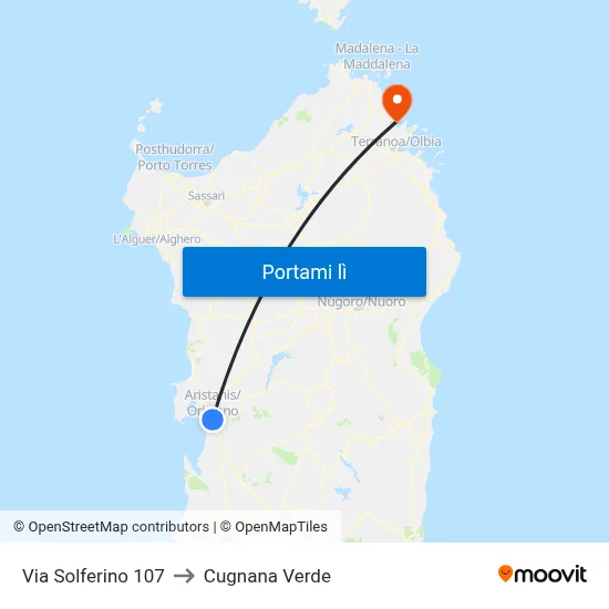 Via Solferino 107 to Cugnana Verde map