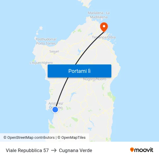 Viale Repubblica 57 to Cugnana Verde map