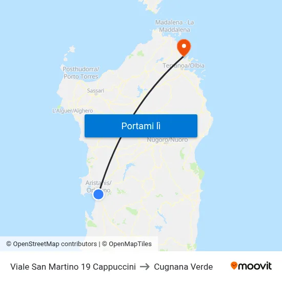 Viale San Martino 19 Cappuccini to Cugnana Verde map