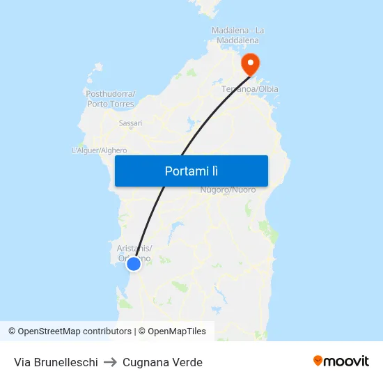 Via Brunelleschi to Cugnana Verde map