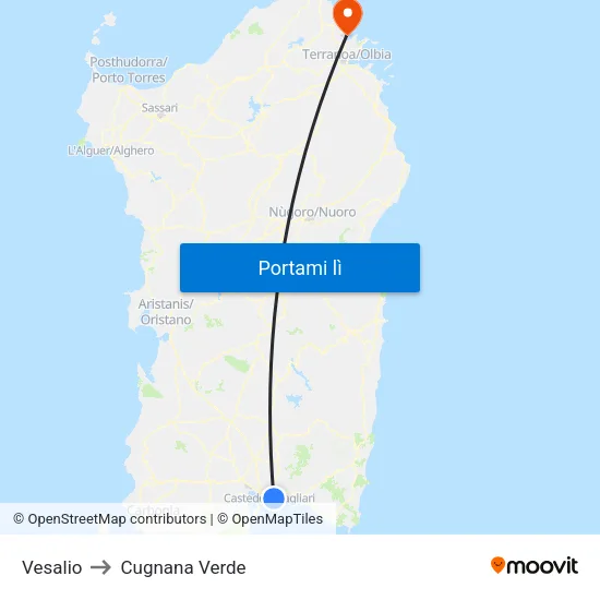 Vesalio to Cugnana Verde map